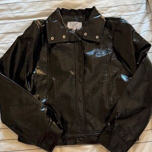 Glossy Black Women's Leather Jacket